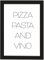 PICSonPAPER Poster DIN A4 Pizza, Pasta and Vino, gerahmt mit schwarzem Bilderrahmen, Geschenk, Geschenkidee, Geburtstagsgeschenk, Poster mit Rahmen, Kunstdruck, Typographie (Pizza)