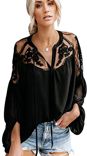 Peuignao Blusa Pizzo Donna Elegante Chiffon Scollo V Bluse Donna Blouses Camicetta Camicette Donna Taglie Forti Eleganti Particolari Estive Tunica Blusas Oversize Camicia Camicie Casual Donna Larghe