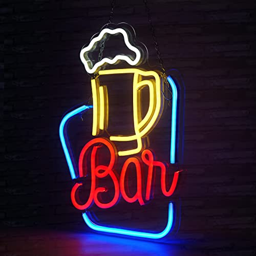 FITNATE Enseigne de bar en néon, enseigne lumineuse en néon LED alimentée par USB, enseigne décorative de bar ouvert pour la maison, le bar, le magasin et la fête, luminosité réglable