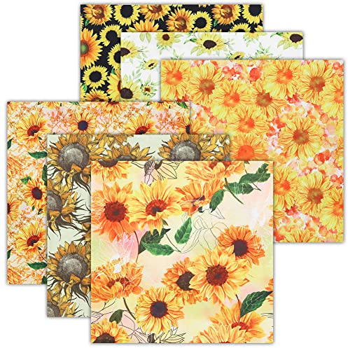 Sunflower Fabrics,6 PCS Fat Quarters Fabric Bundles 50cm x 50cm,Orange Black Yellow Floral Sunflower Calico Material Sewing Polyester Cotton Fabric for Sewing Quilting Patchwork Artcraft DIY