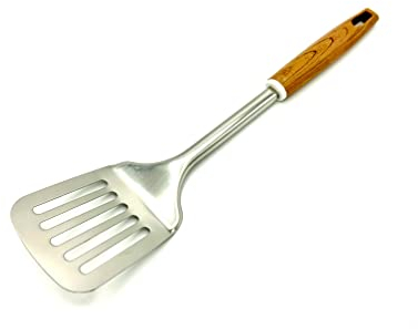 TIJAR® Spatula Slotted Turner, Stainless Steel with Nylon Wood Effect Handle, Strong and Durable Spatula Cooking Turner, Slotted Turner, Multiuse Kitchen Tool