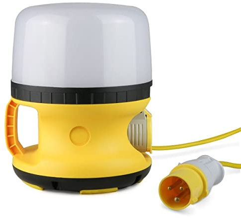 Bright Source 110V 20W LED Job Site Globe Light, 1800lm, 4000K Cool White, IP54 Rated, Bright Yellow Finish