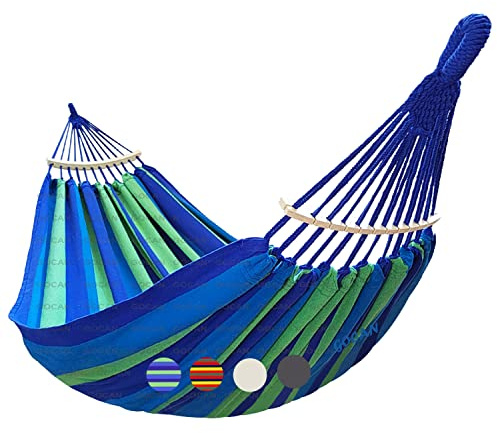 GOCAN Amaca per 2 persone, 220 x 160 cm, lunghezza totale, 330 cm, portata 300 kg, tela di cotone, amaca per esterno, giardino, interno, balcone, rossa, con asta di espansione rimovibile