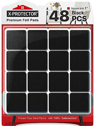Chair Pads Floor Protectors X-PROTECTOR 48 PCS 25mm - Felt Furniture Pads | Premium Chair Feet Protectors - Protect Wood Floors with Chair Leg Floor Protector (Square, Black)!