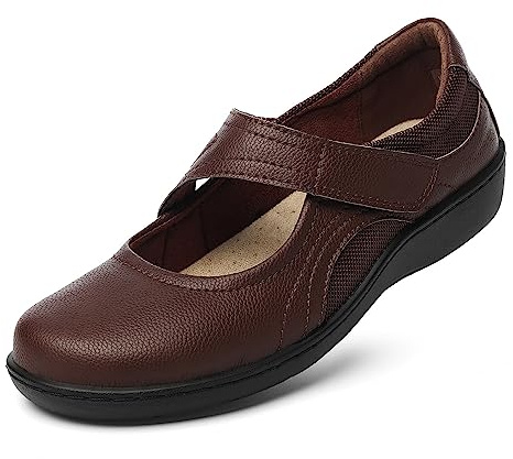 Oviaric Women's Classic Comfort Coffee Mary Jane Flats Fashion Casual Dress Shoes Cute Closed Toe Slip On Lightweight Breathable Walking Shoes 10.5 M US 1904-KAFE105