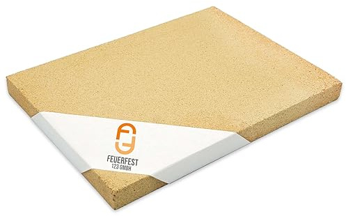 Feuerfest 123 - Schamotteplatten - Für Kaminöfen, Öfen & Grills - Schamottsteine 1.400 °C hitzebeständig - Lebensmittelecht für Pizzaofen - Schamotte Speichersteine Wärmespeicherung [500x250x60 mm]