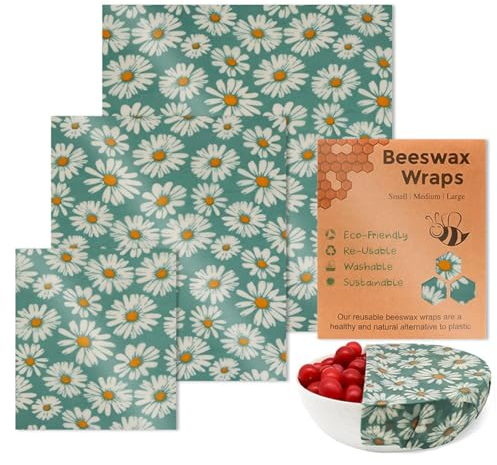 Beeswax Wraps, 3 Pack Reusable Food Wraps, 70g Sandwich Paper Wraps, Eco Friendly Beeswax Food Wraps Set, Flower Pattern Food Wrappers, Sustainable Food Storage Wraps for Food