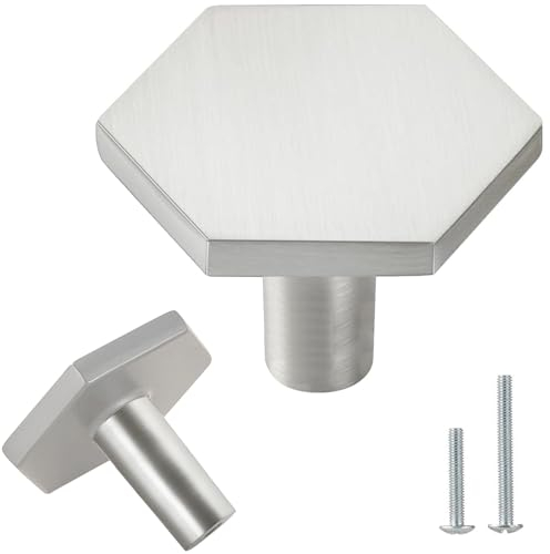 Vandicka 4 Stück Möbelknöpfe Silber, Schrankknöpfe, Möbelknöpfe Hexagon, Schubladenknöpfe, Sechseckige Türgriffe für Küchenschrank, Kommode, Kleiderschrank, 35 x 26 mm Knauf für Schrank