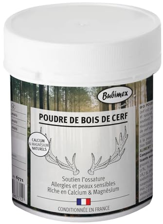 Bubimex - Hjortträpulver - 100% naturligt kosttillskott för hundar och katter - rik på kalcium och magnesium - ben och njurfunktion - 400 g