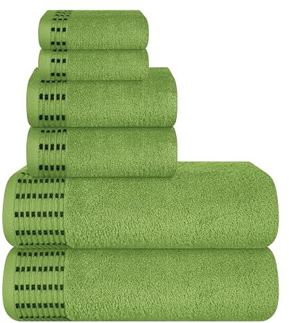 MALLONI HOME Ultra Soft 6er-Pack Baumwoll-Handtuch-Set, enthält 2 übergroße Badetücher 70 x 140 cm, 2 Handtücher 40 x 60 cm und 2 Waschbetten 30 x 30 cm, Kiwi grün