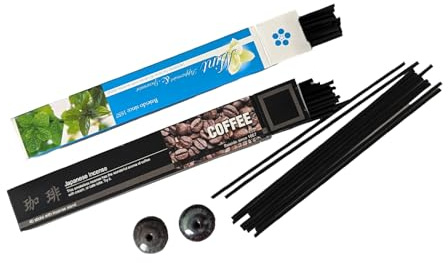 BAIEIDO japanska handgjorda rökelsepinnar, tillverkade av 100 % naturliga ingredienser: Morgonritual med kaffe och mynta, 2 x 40 st + 2 keramikpinnhållare. En fantastisk gåva