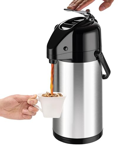ParaCity Upgraded Airpot Coffee Carafe with Double Pump, 2.5L Stainless Steel Drink Dispenser for Hot & Cold Beverages with Lazy Susan Base, Insulated Dispenser for Hot Cocoa & Parties