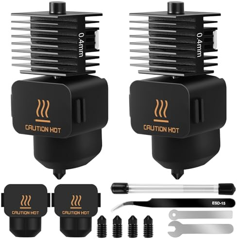 Lot de 2 têtes d'impression Hotend A1 Mini/A1 Hotend Pour extrudeuse à haute température - Buse en acier trempé de 0,4mm - Avec cache en silicone, aiguille de nettoyage, pince à épiler, etc pour Bambu