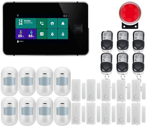 Système de sécurité Domestique, Panneau d'alarme avec télécommande, Langue commutable, sans Fil, sécurité Domestique, système d'alarme GSM, Carte RFID, désactivation du Bras(W8B1)