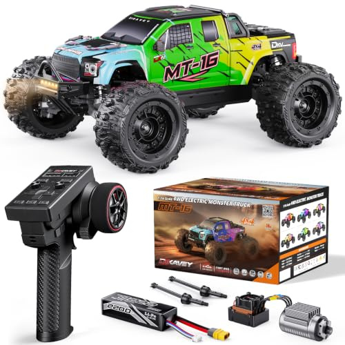 DIKAVEY Camion TéLéCommandé 4x4 Brushless 1/16, Vitesse Maximale 80 Km/H, Tout-Terrain, avec Batterie 3s, éTanche Et Haute Vitesse,IdéAl pour Les Adultes Et Les Aventures sur Neige Ou Sable - Vert
