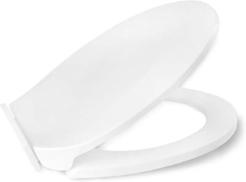 Soft Close Round Toilet Seat,YEUKYEA White Plastic Toilet Lid and Seat,Bottom Fixing,Quiet-Close Hinge,Modern Design,Fits Most Standard Toilets,Easy Installation and Cleaning,White