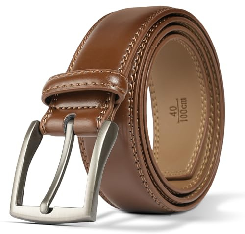 Aolso Leather Belts for Men, Mens Belt Leather, Double Stitched, Fashion Designs for Business Dress and Casual Jeans