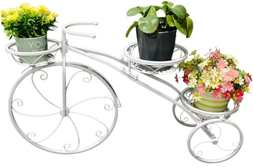 Hbbgdiy Support décoratif pour Plantes en Fer forgé, Chariot à Fleurs Tricycle à 3 Plantes, Support en métal Robuste pour Jardin, Patio, Balcon et Affichage intérieur et extérieur