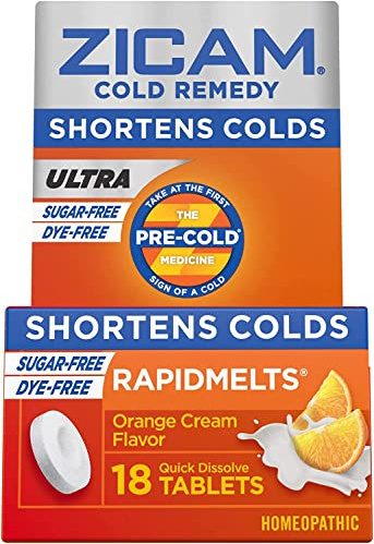 Zicam Ultra Cold Remedy RapidMelts Tablets, Orange Cream 18 ea (Pack of 3)