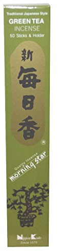 Varillas de incienso japonés de té verde, 50 varillas, incluye soporte, de la marca Morning Star