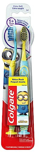 Colgate Kids Toothbrush, Minions, Extra Soft Toothbrush with Suction Cup, 2 Pack