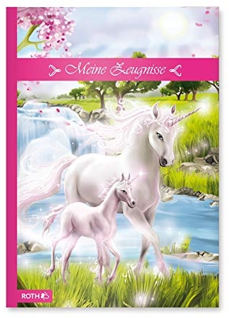 ROTH Zeugnismappe Einhorn mit Fohlen - mit 10 A4 Klarsichthüllen, dokumentenecht - Dokumentenmappe