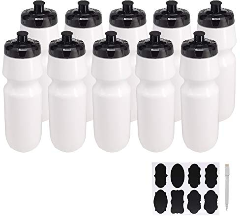 Belinlen 10 Pack 27 oz Sports Water Bottles Sports and Fitness Squeeze Water Bottles BPA Free come with 16 pcs Chalk Labels, 1 Pen(Dishwisher Safe)