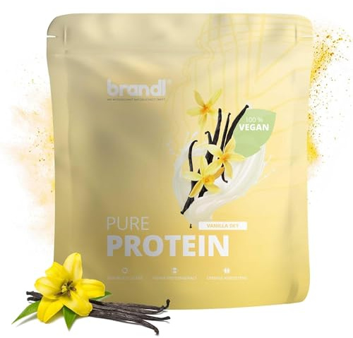 Protein Pulver Vegan - 100% pflanzlich mit hohem Eiweißgehalt - 1000g Vanille Vegan Premium Protein by brandl® -Ohne Sucralose, Acesulfam K & Aspartam - 30g hochwertiges Pure Proteinpulver pro Portion