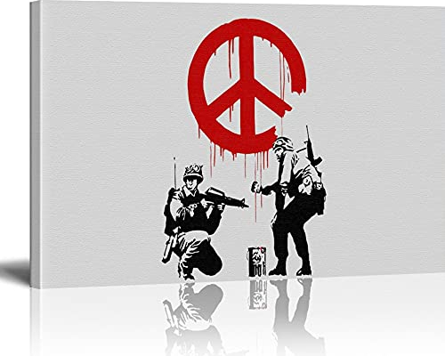 MJEDC Banksy Pictures Canvas War and Peace Graffiti Street Art Canvas Picture Ready on Stretcher Frame Art Prints Living Room Wall Decoration XXL 30 x 40 cm (11.8 x 15.7 inches)