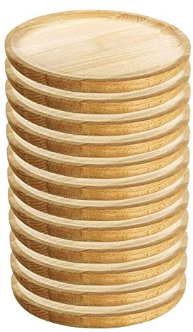 Acan Tradineur Lot de 12 assiettes rondes en bois, diamètre 12 cm, lot de 12 petites assiettes de présentation, pieuvre galicienne