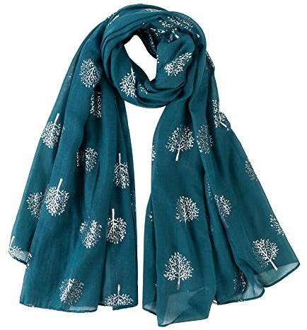 London Scarfs Glitter Mulberry Trees Scarf Women Foil Printed Tree Fashion Ladies Wrap (Teal Green Glitter Mulberry Tree)