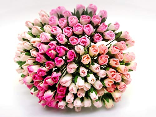 PLF Set of 100 Tiny Rose Buds Mulberry Paper Flower Mixed Tone Pink Rose2 Craft Handmade Wedding Size 0.15 Very Small Scrapbook for so Many Card Craft Projects