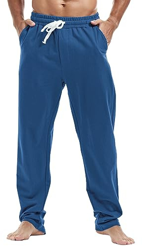 MakingDa Mens Joggers Sweat Pants Casual Cotton Gym Yoga Trousers Open Hem Tracksuit Bottoms Jogging Sports Summer Beach,Blue L