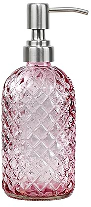 SDlumeiy 473 ml Tvåldispenser Med 304 Rostfri Stålpump för Kök, Badrum - Påfyllningsbar Flytande Glas för Handtvål, Lotion (Rosa)