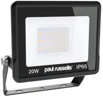 paul russells 20W LED Floodlight, 2000LM Outdoor Security Light, 6500K Daylight with IP65 Waterproof LED Wall Light, Outside Lights by Mains Powered for Garden, Garage Lighting