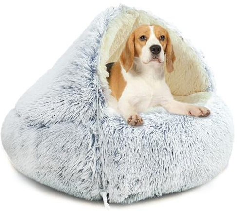YAGE Hundebett 60 cm, Kapuze mit Stützen – flauschiges, beruhigendes Haustierbett, geeignet für Haustiere unter 10 kg, mit abnehmbarem, waschbarem Bezug, luxuriöses, superweiches Haustier-Höhlenbett