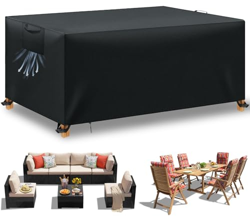 WUAYAMI Housse Table de Jardin, Housse Salon de Jardin Exterieur, Housses pour Mobilier de Jardin Imperméable Anti-UV, 420D Tissu Oxford Housse de Protection Salon de Jardin, Noir, 125x63x74 cm
