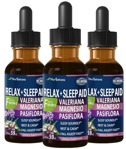Nurbetoxa Valerian Root Magnesium Citrate & PassionflowerSleep Aid Drops, Gotas de Glicinato y Citrato de Magnesio, Pasiflora y Valeriana para Dormir Profundamente Adulto.6 oz