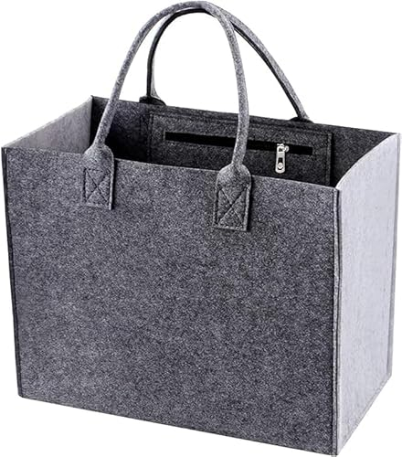 ElevaPulse Faltbar Filztaschen Shopper, Filztasche, 35x30x20cm Filz Henkeltasche Tragetasche Shopping Bag, Einkaufskorb Innenfach mit Reißverschluss zum Einkaufen