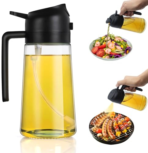 Dictien Spruzzatore per olio 2 in 1,Spruzzo di Olio per Friggitrice ad Aria Calda 470ml,Spray Olio Per Friggitrice ad Aria, Erogatore di Olio Della Bottiglia da Cucina per Cucina