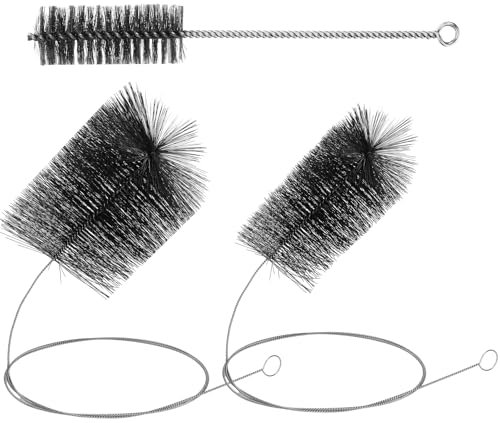 Sinmoe 3 Pezzi Set di Spazzole per Decarburazione Caminetto Spazzole Spazzacamino da 80 mm e 160 mm con Asta di Spinta Flessibile da 2 m Scovolo per Tubi in Acciaio 40 mm per Caldaie Canne Fumarie
