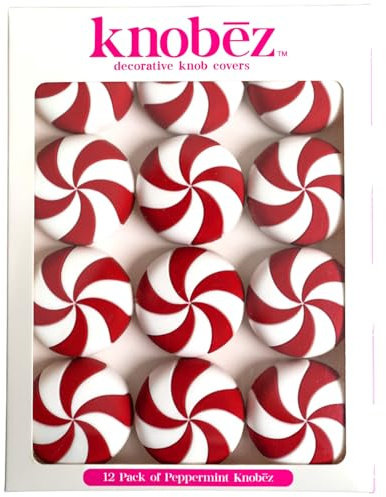 Knobēz: Red Peppermint Decorative Knob Covers Package of 12 (Red) | Durable silicone cabinet hardware wraps fit 1 to 1.5 inch round or square knobs for an instant winter home decor upgrade