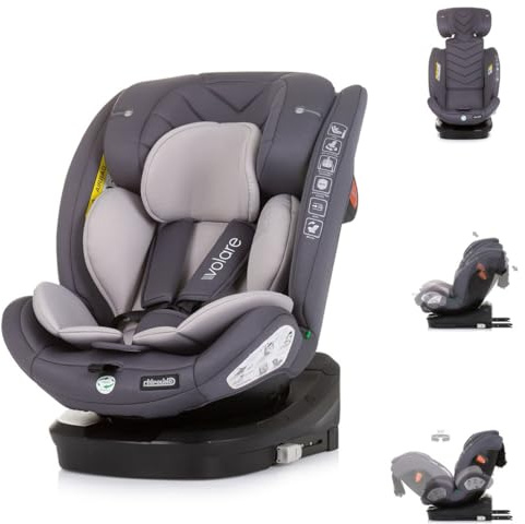 Chipolino Barnstol, volare i storlek (40–150 cm) Isofix, roterbar, SPS, topp Tether, färg: grå