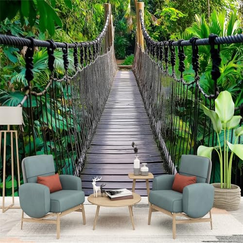 Fotomurales Papel pintado Puente Colgante De Cuerda tejido no tejido papel pintado Verde Amarillo Oscuro papel pintado mural Decoración de Pared decorativos 250 x 175 cm