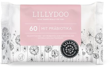 LILLYDOO Feuchttücher mit Präbiotika, 60 Stück, 100% plastikfreies Tuch, ohne Parfüme