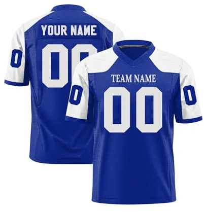 Maillots de Football Américain Personnalisable avec Logo Nom et Numéro de l'équipe Jerseys pour Hommes Femmes Jeunes Préscolaires Manches Courtes à Séchage Rapide
