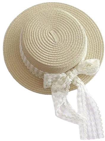 Aiyomimo Strohhut- Weicher Faltbarer Baby Sonnenhut für Mädchen, Atmungsaktive Kappe für Sommer Strand Outdoor Spielen (DE/NL/SE/PL, Alter, 2 Jahre, 5 Jahre, Flaches Oberteil aus Spitze-Beige)
