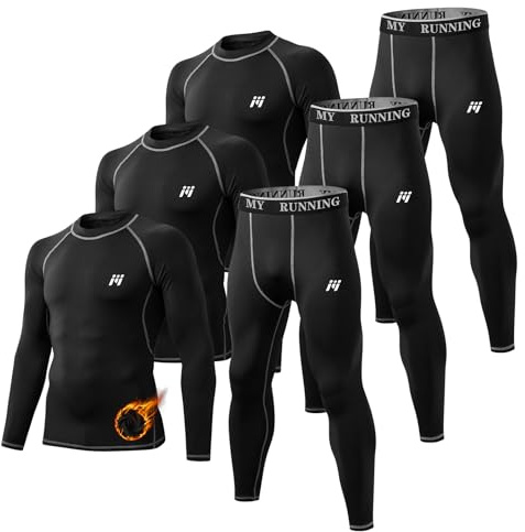 MeetHoo Men Thermal Underwear Set Long Johns with Fleece Lined Base Layer Men Cold Weather Top Bottom for Skiing Running