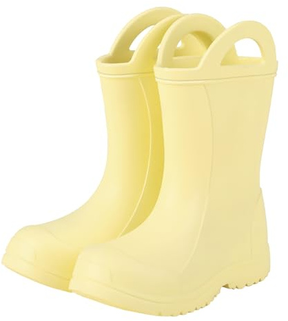 Weishuo Botas de Agua Niños EVA Ligeras Impermeables, Botas de Lluvia Antideslizantes con Asas para Niños y Niñas, 26 EU, Amarillo