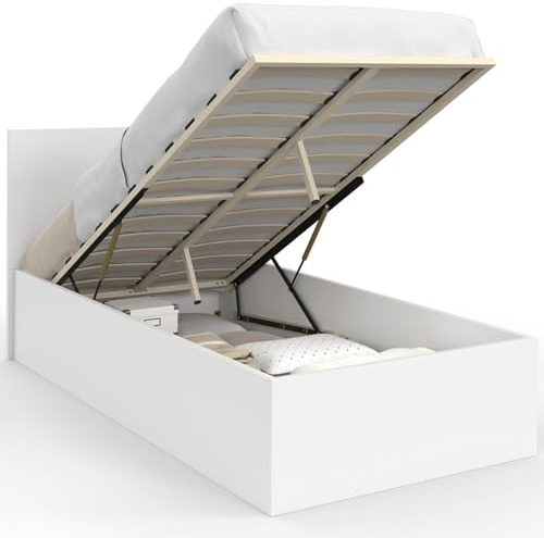 IDMarket - Lit Coffre Simple Seaside avec tête de lit et sommier 90 x 190 cm Blanc